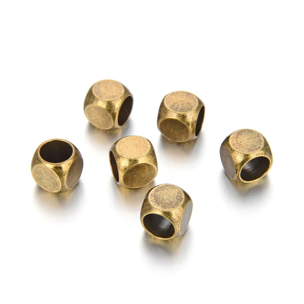 100pcs Large Hole Cube Beads, Antique Bronze Plated Brass, Tarnish Resistant, Size Selections: 3mm/4mm/5mm/6mm/8mm
