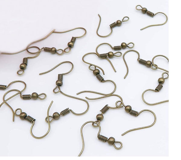 100pcs Fish Earring Hooks Ear Wire, Antique Bronze Plated Brass, 0.7mm/21 Gauge, 18mm Long CF20-4