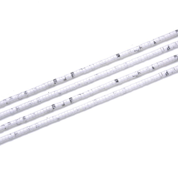 Lab Created White Howlite Gemstone Heishi Tube Rondelle Beads, 4x2mm/Small, Hole ID 0.9mm, 14.5 Inch/1 Strand, GH-C32