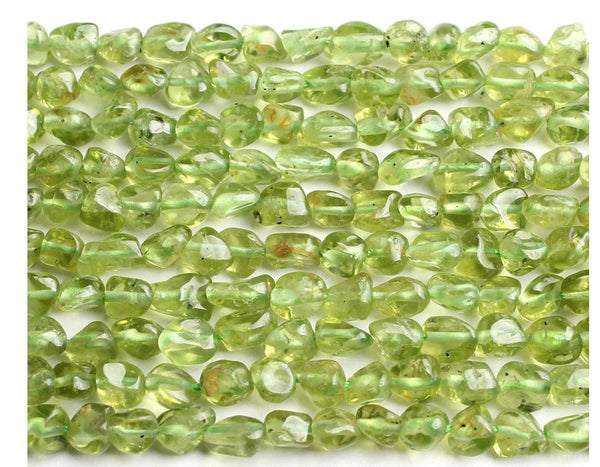 Natural Green Peridot Gemstone Oval Tumbled Pebble Beads, Irregular, 4mm to 7mm, Hole ID 1mm, 15 Inch/1 Strand, GZ11-50