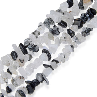 Natural Black Quartz Rutilated Gemstone Chip Beads, Free Form, 5mm-8mm, Hole ID 1mm, 1 Strand/31 Inch, GZ1-9