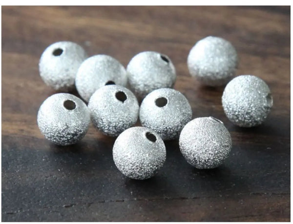 100pcs Sparkle Stardust Round Beads, Sterling Silver Plated Brass, Size Selections: 6mm/8mm/10mm
