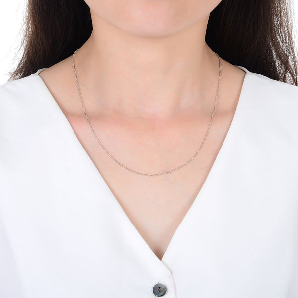 1pc 925 Sterling Silver Bead Link Chain Necklace, Tarnish Resistant Rhodium Plated, 1mm, Thin Small, Length Selections: 16 inch/18 inch