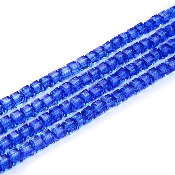 100pcs Creative Club Faceted Cube Crystal Glass Beads, Sapphire Blue, 8mm, Hole ID 1mm, CCC813