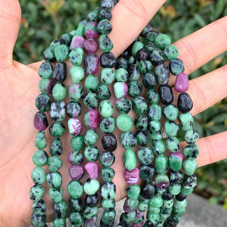 Natural Ruby Zoisite Gemstone Oval Tumbled Pebble Beads, Irregular, 8mm to 10mm, Hole ID 1mm, 15 Inch/1 Strand, GZ12-78