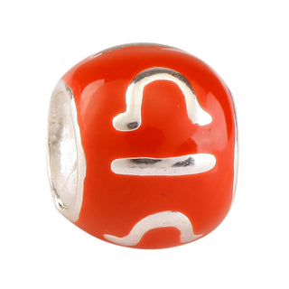 925 Sterling Silver Libra Zodiac Sign Bead Charm Red Enamel, Compatible with Pandora All Other...