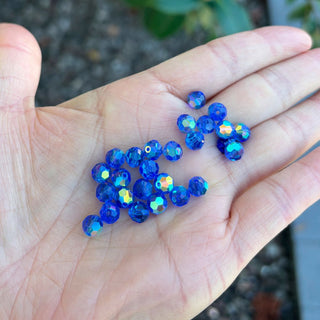 25pcs Adabele Austrian Faceted Round Crystal Beads #5000, Sapphire Blue AB, Size Selections: 6mm/8mm