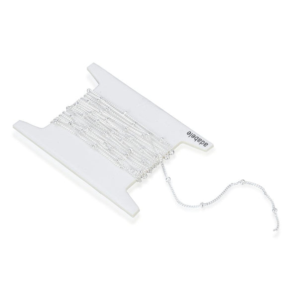 5 Feet 925 Sterling Silver Unfinished Bead Station Curb Chain Links, 1.8mm Beads, Thin Small, SSK-M1