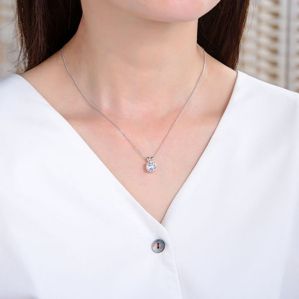 925 Sterling Silver April Birthstone Solitaire Necklace, 8mm/2 Carat Clear Diamond Cubic Zirconia CZ, Length Selections: 16 inch/18 inch