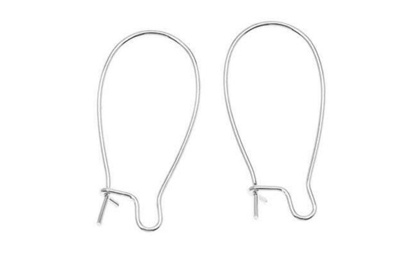 100pcs Earring Hooks Kidney Ear Wire, Sterling Silver Plated Brass, Size Selections: 18mm/25mm/30mm/36mm/43mm/47mm