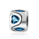 Real 925 Sterling Silver Heart Bead, March Birthstone Charm Cubic Zirconia CZ Blue Aquamarine...