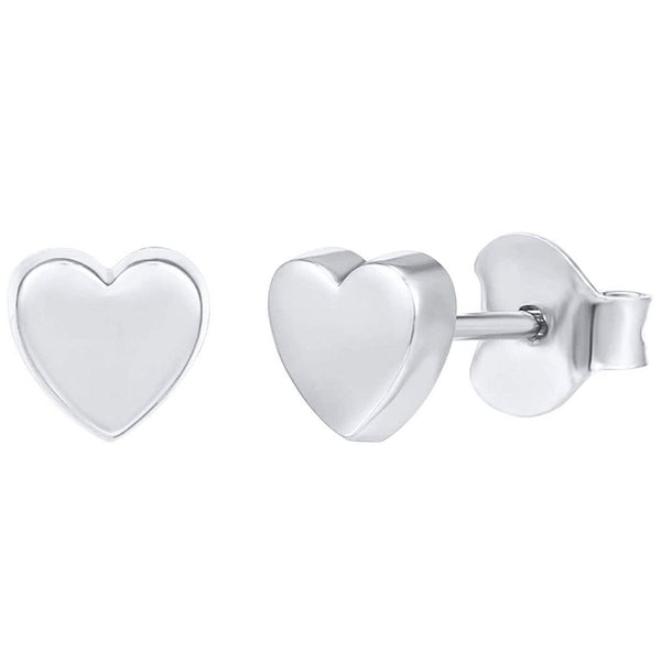 1 Pair Solid 925 Sterling Silver Stud Earrings, Love Heart Ear Studs, Small Tiny, SSE100-1