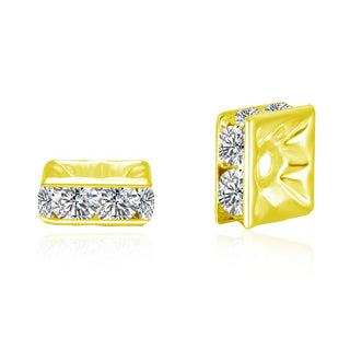 100pcs Grade A Square Crystal Clear Rhinestone Beads, 18K Yellow Gold Plated Brass, Size Selections: 5mm/6mm/8mm/10mm