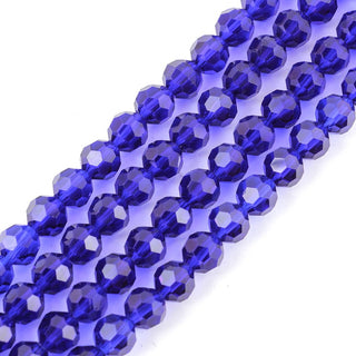 500pcs Creative Club Faceted Round Crystal Glass Beads, Cobalt Blue, 4mm (0.16 inch) Small Tiny, Hole ID 1mm, CC2R425