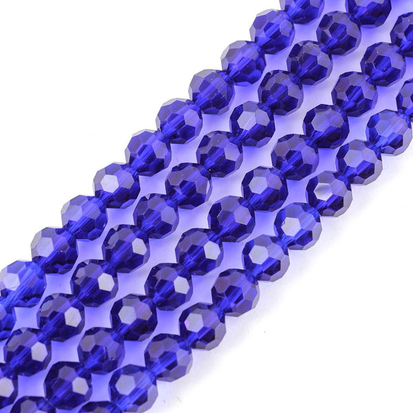 140pcs Creative Club Faceted Round Crystal Glass Beads, Cobalt Blue, 8mm, Hole ID 1mm, CC2R825