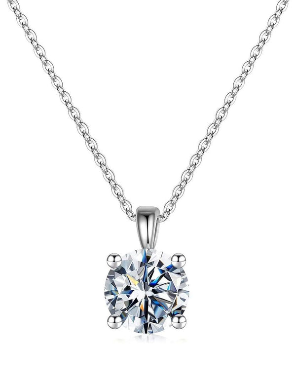 925 Sterling Silver April Birthstone Solitaire Necklace, 8mm/2 Carat Clear Diamond Cubic Zirconia CZ, Length Selections: 16 inch/18 inch