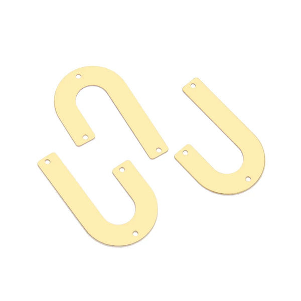20pcs Raw Brass Letter J Alphabetical Pendants, 35mm Large Connector, 3-Hole, Unplated/Uncoated, CX-D1