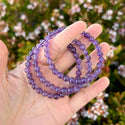 1 Strand Stretch Natural Grade A Purple Amethyst Beaded Gemstone Bracelet, 6mm Beads, Length Selections: 7 inch/7.5 inch/8 inch
