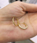 1 Pair Real 18K Yellow Gold Plated Sterling Silver Round Huggie Hoop Earrings, Pave Cubic Zirconia CZ, 13.5mm, SSE42-1