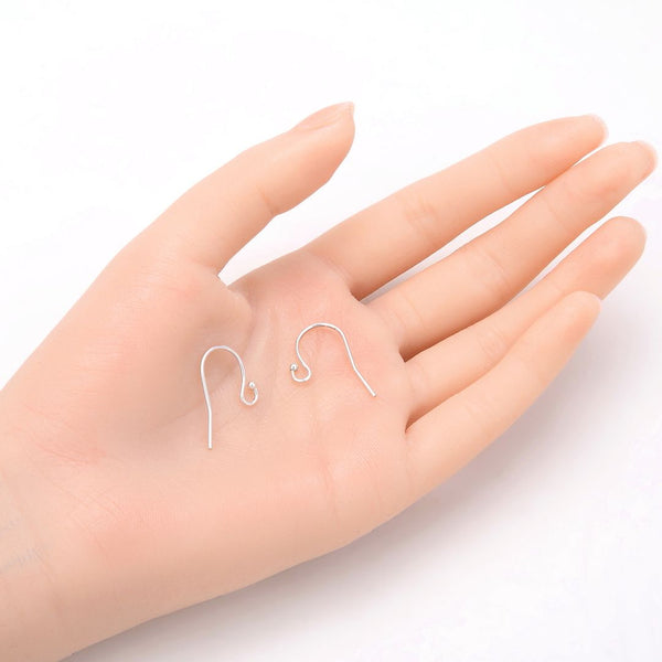 50pcs Tarnish Resistant Ball End Fish Earring Hooks, Sterling Silver Plated Brass, 22mm Long, Wire Gauge Selections: 0.7mm or 0.9mm