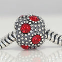 1pc 925 Sterling Silver July Birthstone Bead Charm, Red Ruby Cubic Zirconia CZ, 10.3x9mm, Hole ID 4.5mm, EC1-M7