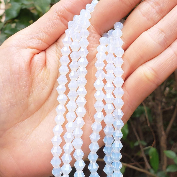250pcs Creative Club Faceted Bicone Crystal Glass Beads, White Opal, 6mm (0.24 Inch), Hole ID 1mm, CCB634