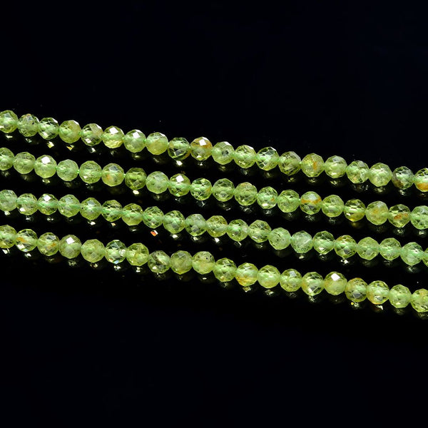 Natural Green Peridot Gemstone Tiny Small Faceted Round Beads, 4mm, Hole ID 0.6mm, 15 Inch/1 Strand, GK4-11