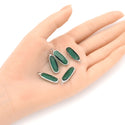 10pcs Grade A May Emerald Green Rectangle Bar Birthstone Charm Drops, Sterling Silver Plated Brass, 21x7mm, CCP8-S5
