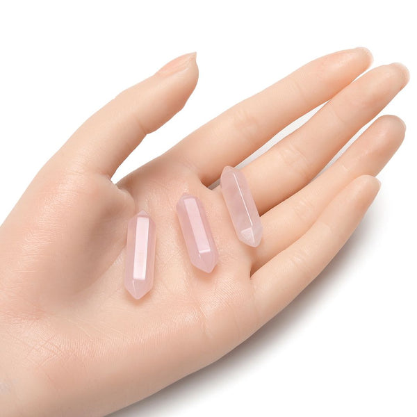 4pcs Natural Pink Rose Quartz Double Point Gemstone Wand, 32mm Loose Cut Stones, G3P-E6