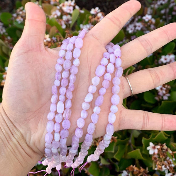 Natural Kunzite Gemstone Oval Tumbled Pebble Beads, Irregular, 6mm to 8mm, Hole ID 1mm, 15 Inch/1 Strand, GZ11-23