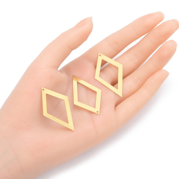20pcs Raw Brass Large Rhombus Diamond Pendant Drops, 41mm Connector, Unplated/Uncoated, CX-A19