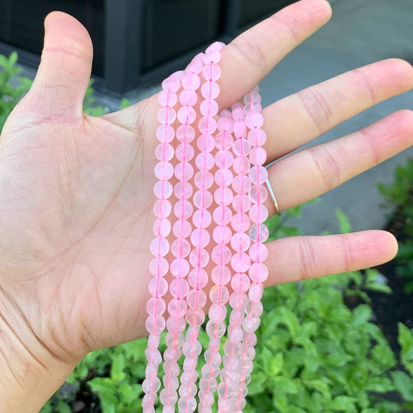 Natural Rose Quartz Pink Crystal Gemstone Faceted Flat Round Coin Beads, 6mm, Hole ID 1mm, 15 Inch/1 Strand, GZ13-9