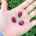 10pcs Grade A January Siam Red Oval Birthstone Charm Drops, Sterling Silver Plated Brass, 18x13mm, CCP6-S1