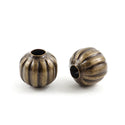100pcs Corrugated Pumpkin Round Beads, Antique Bronze Plated, Tarnish Resistant, Size Selections: 6mm/8mm