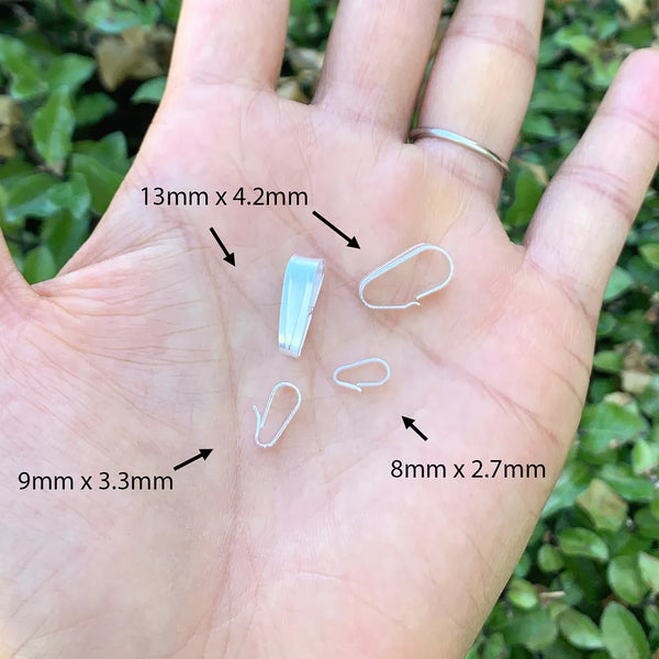 10pcs 925 Sterling Silver Snap On Bails, Pendant Connectors, Size Selections: 8x2.7mm, 9x3.3mm, 13x4.2mm