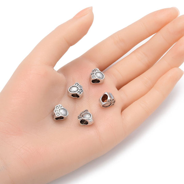 20pcs Cute Little Feet and Toes Large Hole Beads, Hole ID 4.5mm, Antique Silver, Zinc Alloy Metal, MEC-F13