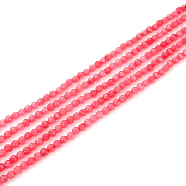 Natural Rhodochrosite Red Jade Gemstone Faceted Round Beads, 4mm/Small, Hole ID 0.9mm, 2 Strands/28 Inch Total, GH-B2