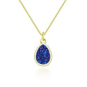 1pc Natural Druzy Crystal Pendant Necklace, Purple Blue Teardrop Small Tiny Gemstone Pendant, 18 inch Gold Plated Stainless Steel Chain, GGP26-6