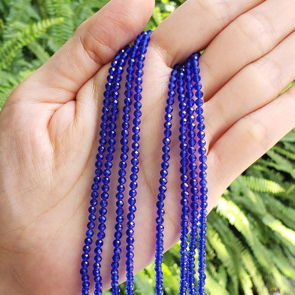 Natural Sapphire Blue Jade Gemstone Faceted Round Beads, 3mm/Small Tiny, Hole ID 0.8mm, 2 Strands/26 Inch Total, GH3R-8