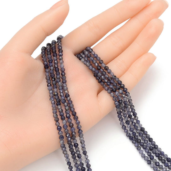 Natural Iolite Dichroite Gemstone Tiny Small Faceted Round Beads, 3mm, Hole ID 0.6mm, 15 Inch/1 Strand, GK3-20