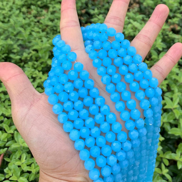 140pcs Creative Club Faceted Round Crystal Glass Beads, Blue Turquoise Opal, 8mm, Hole ID 1mm, CC2R831