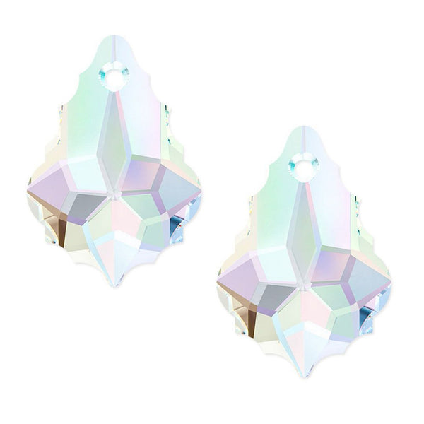 20pcs Creative Club Faceted Crystal Glass Baroque Chandelier Pendant Drops, April Clear AB Birthstone, 22x13mm Large, Hole ID 1mm, CCF-2