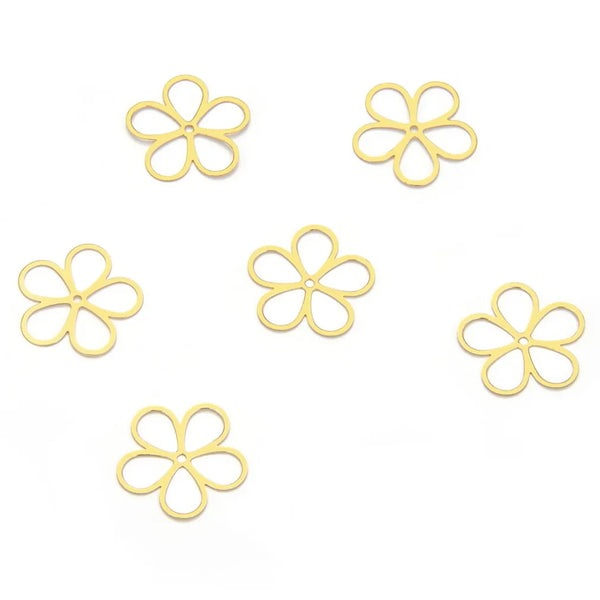 20pcs Raw Brass Flower Connector Link, 15mm, Unplated/Uncoated, CX-B8