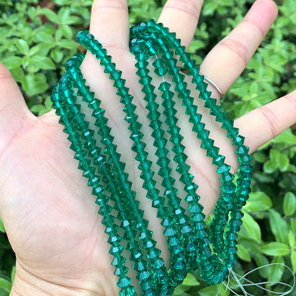200pcs Creative Club Faceted Flat Bicone Rondelle Crystal Glass Beads #5305, Emerald Green, 6x4mm Small, Hole ID 1mm, CC3R624