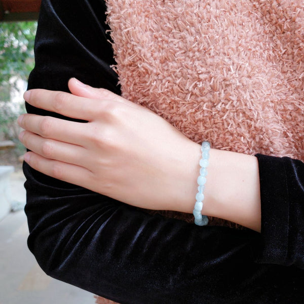 1 Strand Stretch Natural Blue Aquamarine Free Form Gemstone Bracelet, 5-8mm Small Beads, Length Selections: 7 inch/7.5 inch
