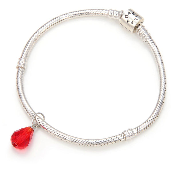 5pcs July Birthstone Charm Drops, 10mm Light Red Austrian Teardrop Crystal Beads, Sterling Silver Plated Open Jump Rings, BR6-7