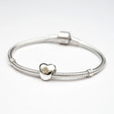 1pc Solid 925 Sterling Silver Heart Bead Charm Cubic Zirconia CZ, Compatible with Pandora All Other Charm Bracelet, EC10