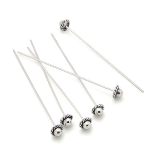 20pcs Fancy Decorative Head Pins, 6mm Artistic Flower Head, Antique Silver, 2.1 Inch Long, 0.7mm/21 Gauge, MC-W2