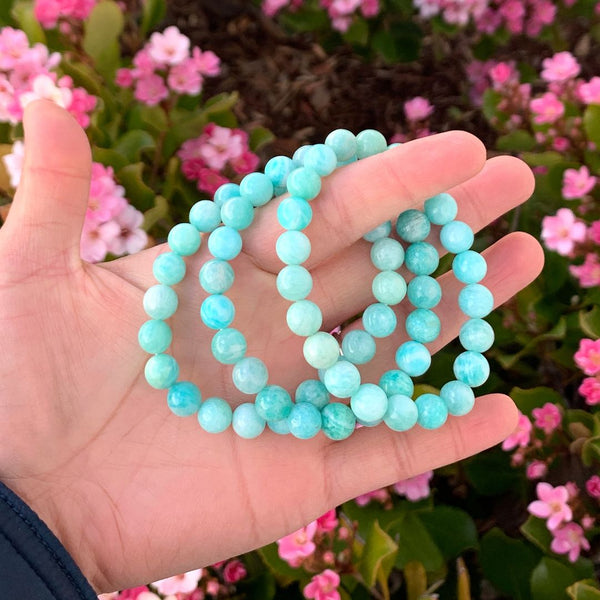 1 Strand Stretch Natural Russian Amazonite Beaded Gemstone Bracelet, 8mm Bead, Length Selections: 7 inch/7.5 inch/8 inch/8.5 inch