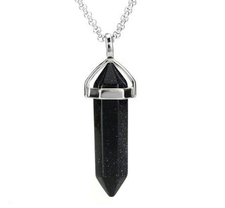 1pc Blue Goldstone Sandstone Gemstone Pendant Necklace, 18 Inch Surgical Stainless Steel Chain, GGP-C3